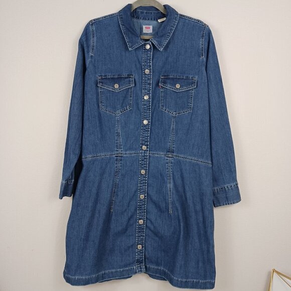 LEVI'S Snap Button-Down Denim Dress women's long sleeve 1X cowgirl western - Picture 2 of 6